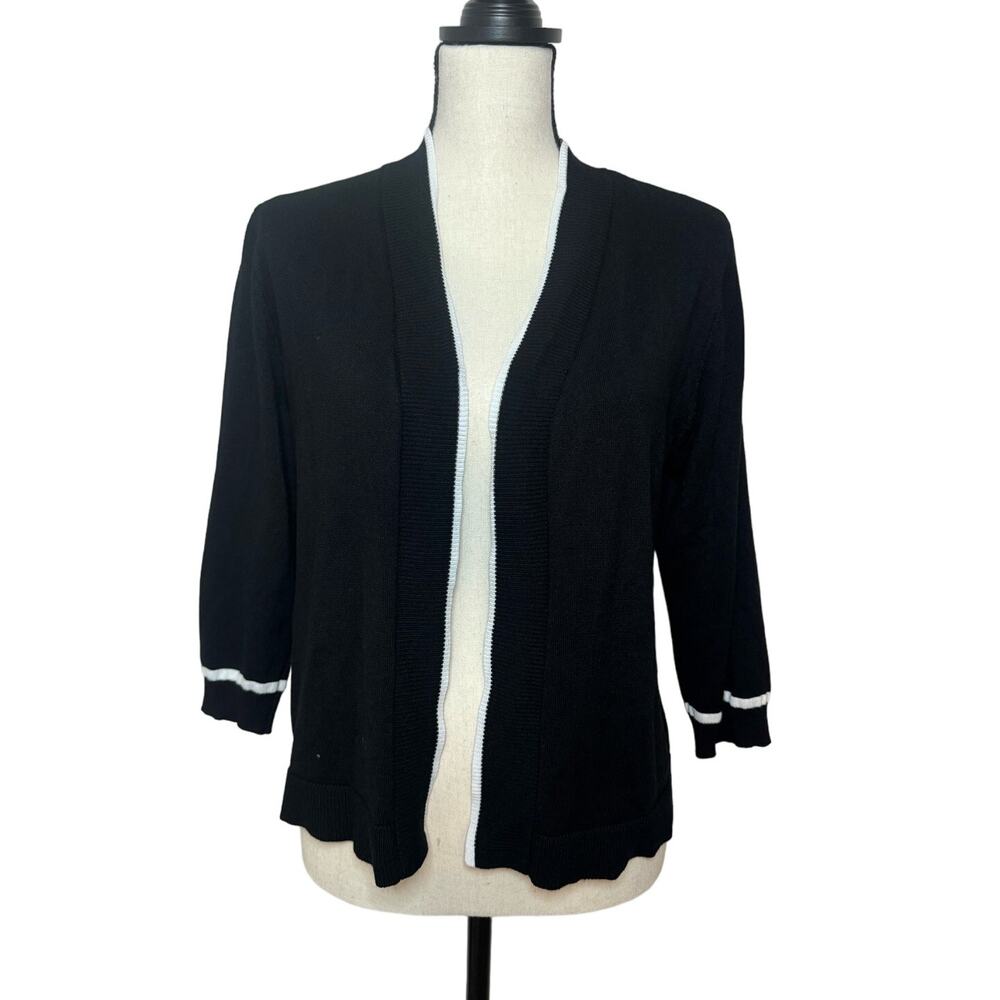 Seven Manor Women's Medium Black/White Open Front Cardigan Half Sleeve
